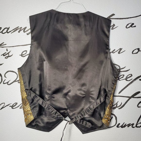 Bali Chic Gold and Black Beaded Women's Vest | Detailed Design, OS - Picture 4 of 5